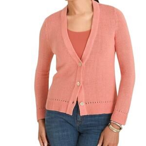 Chico's Pink Linen Cotton Knit Cardigan Sweater Size 1 Medium Soft Button Up
